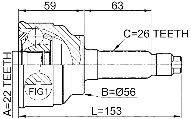 0510-024 - OUTER CV JOINT 22X56X26