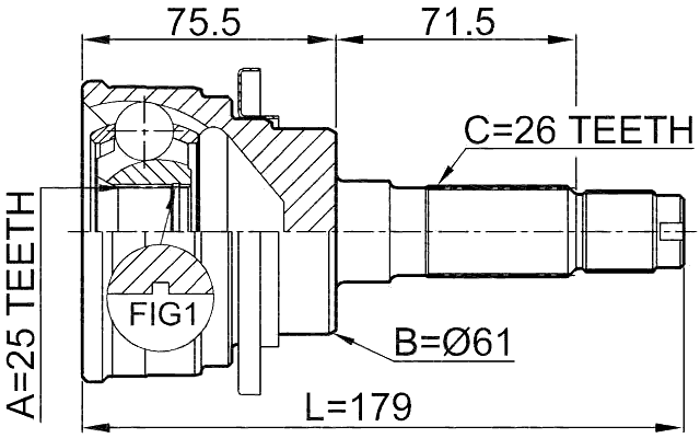 0510-B25 - OUTER CV JOINT 25X61X26