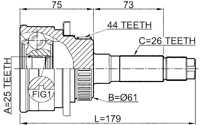 0510-B25A44 - OUTER CV JOINT 25X61X26