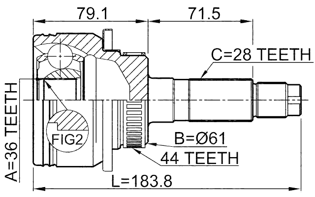 0510-BT50A44 - OUTER CV JOINT 36X61X28
