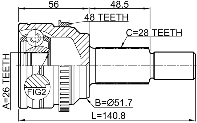 0510-CX5A48R - OUTER CV JOINT REAR 26X50X28