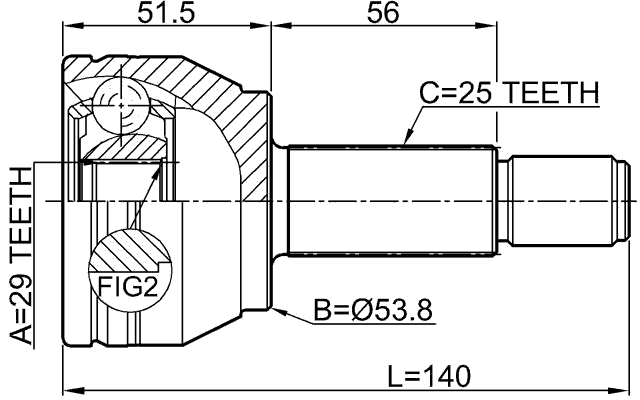 0510-M2 - OUTER CV JOINT 29X53.8X25