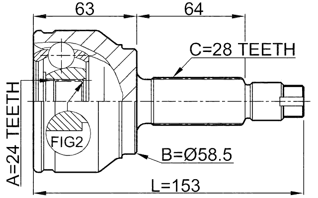0510-MZ5 - OUTER CV JOINT 24X58.5X28