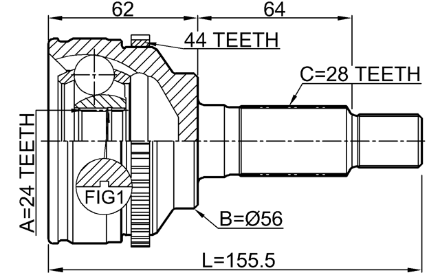 0510-TRIBA44 - OUTER CV JOINT 24X56X28
