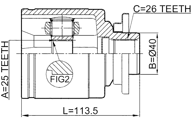 0511-B25LH - INNER CV JOINT LEFT 25X40X26