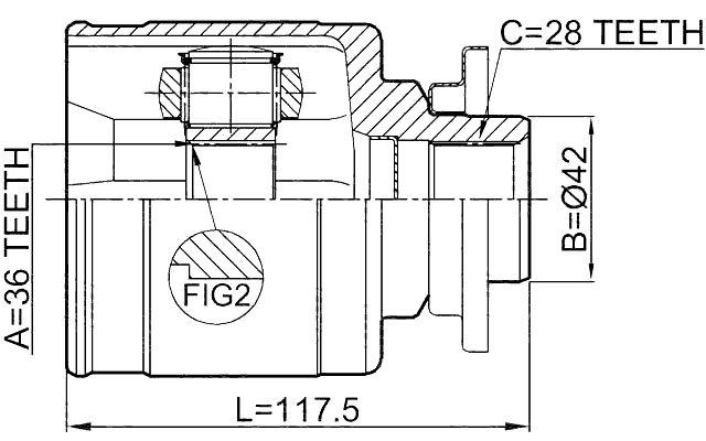 0511-BT50LH - INNER CV JOINT LEFT 36X42X28