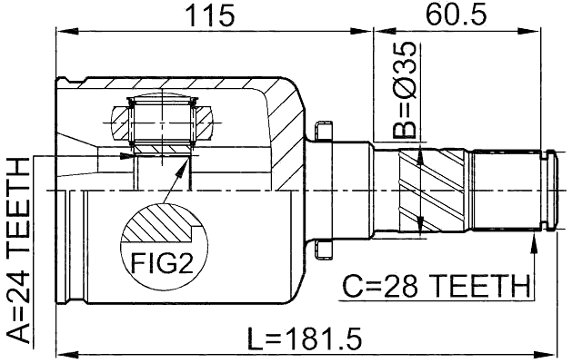 0511-MZ5ATLH - INNER CV JOINT LEFT 24X35X28