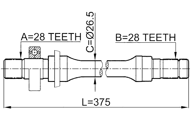0512-626GE - AXLE HALF SHAFT RIGHT 28X375X28