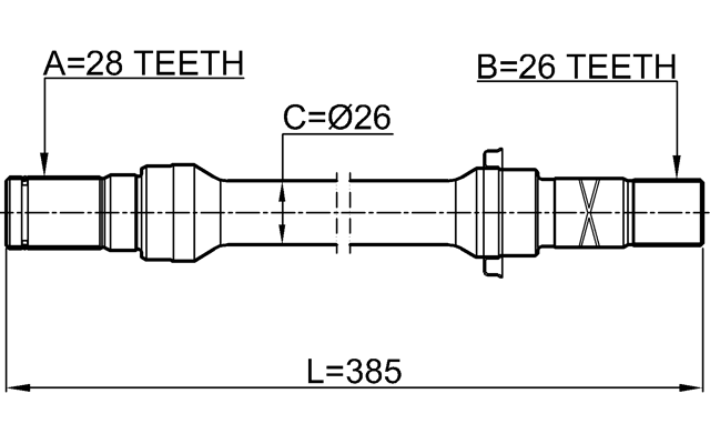 0512-626GFRH - AXLE HALF SHAFT RIGHT 26X385X28
