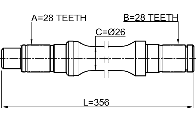 0512-BT50LH - AXLE HALF SHAFT LEFT 28X356X28