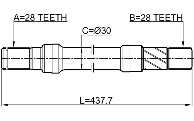 0512-CX7RH - AXLE HALF SHAFT RIGHT 28X437.6X28