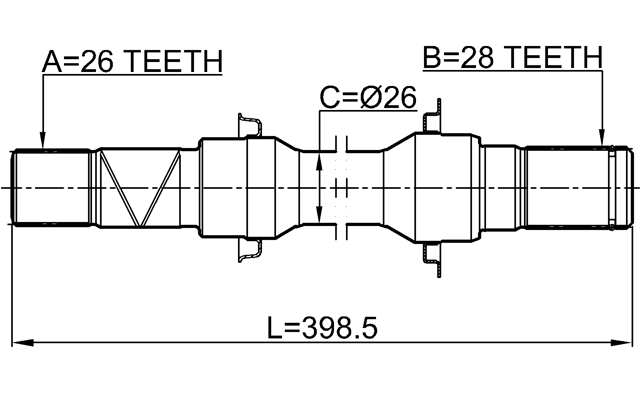 0512-M2ATRH - AXLE HALF SHAFT RIGHT 26X398X28