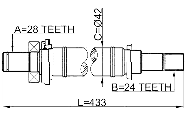 0512-M316MT - AXLE HALF SHAFT RIGHT 24X433X28