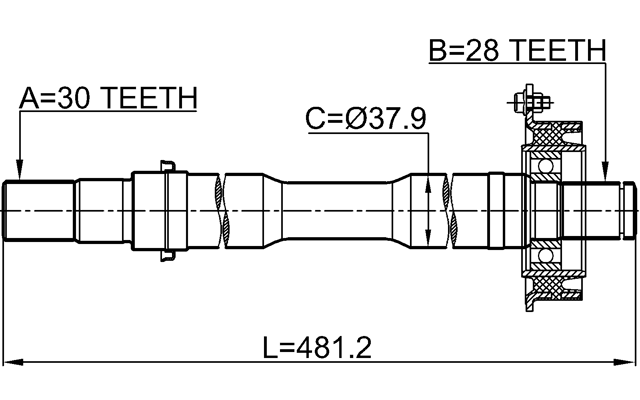 0512-MPVRH - AXLE HALF SHAFT RIGHT 30X482X28