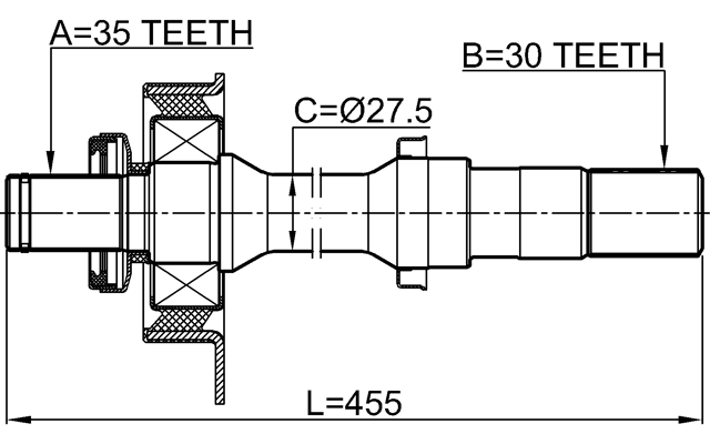 0512-TRIB2WDRH - AXLE HALF SHAFT RIGHT 30X455X35