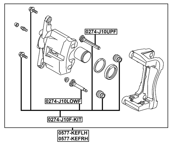 0577-KEFLH - FRONT LEFT BRAKE CALIPER ASSEMBLY (WITH BRACKET)