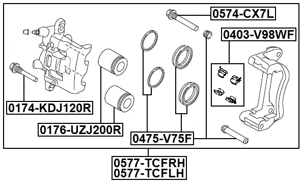 0577-TCFLH - FRONT LEFT BRAKE CALIPER ASSEMBLY (WITH BRACKET)
