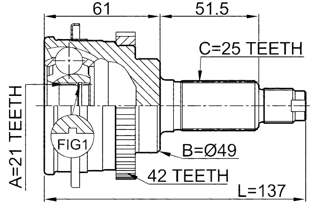 0710-018A42 - OUTER CV JOINT 21X49X25