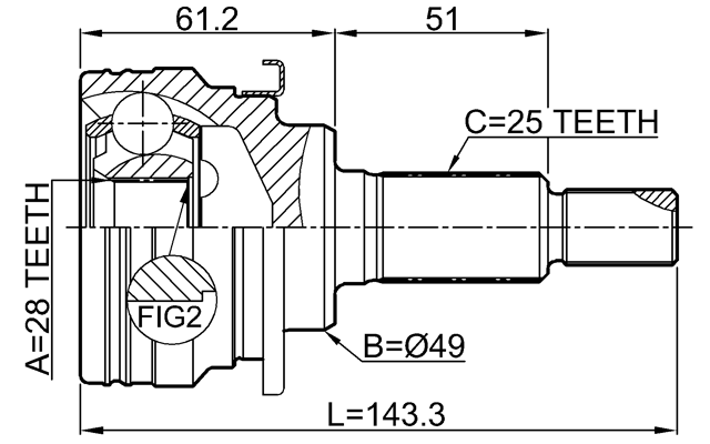 0710-AZG413 - OUTER CV JOINT 28X49X25