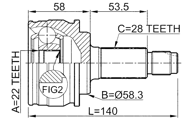 0710-GVJB - OUTER CV JOINT 22X58.3X28
