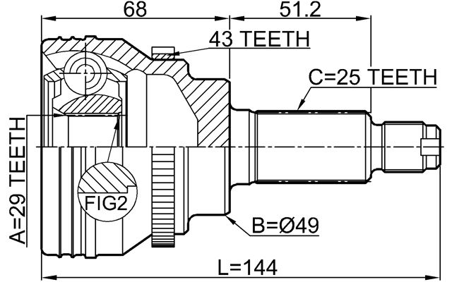 0710-IGN29A43 - OUTER CV JOINT 29X49X25