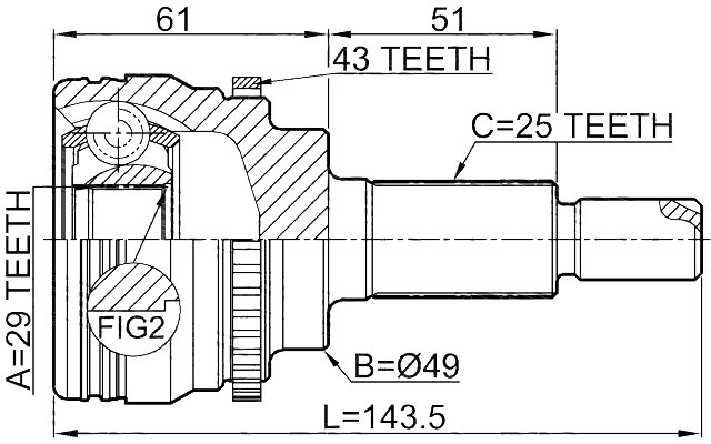 0710-RS413A43 - OUTER CV JOINT 29X49X25