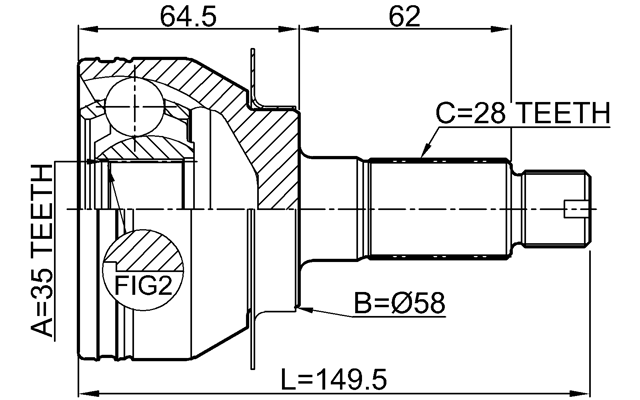 0710-RW415 - OUTER CV JOINT 35X58X28