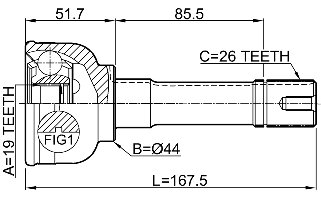 0710-SN413 - OUTER CV JOINT 19X55.6X26