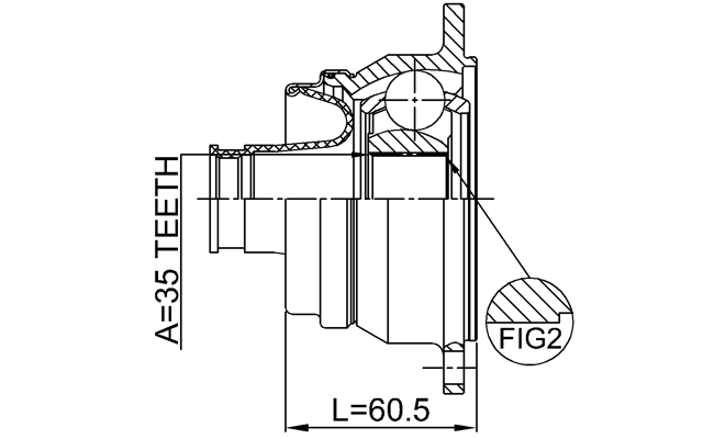 0711-JB424RSHA - PROPSHAFT REAR CV JOINT 35X107