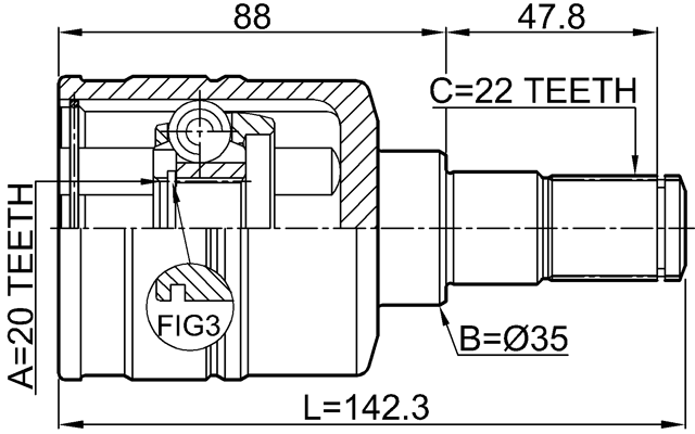 0711-RM413LH - INNER CV JOINT LEFT 20X35X22