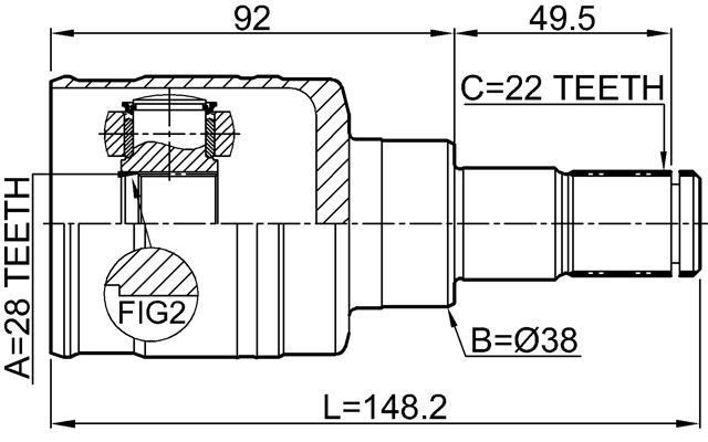 0711-RS413ATLH - INNER CV JOINT LEFT 28X38X22