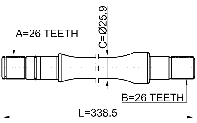 0712-RH413 - AXLE HALF SHAFT RIGHT 26X338.5X26