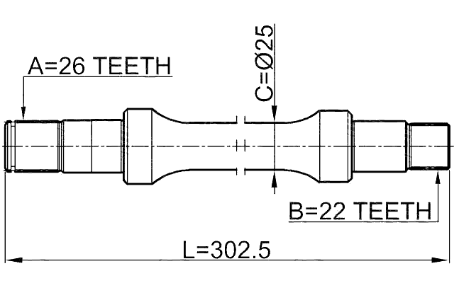0712-SX4R - AXLE HALF SHAFT RIGHT 22X302X26