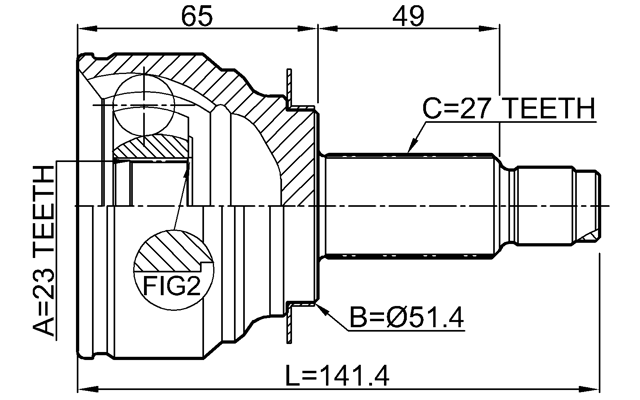 0810-G12 - OUTER CV JOINT 23X51.3X27