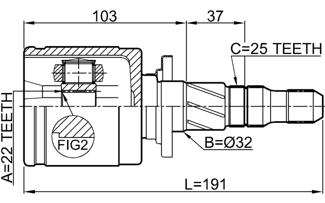 0811-B12R - REAR INNER CV JOINT 22X32X2520