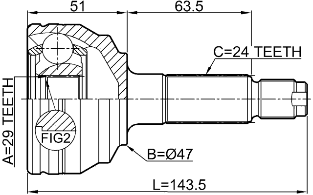0910-M412 - OUTER CV JOINT 29X47X24