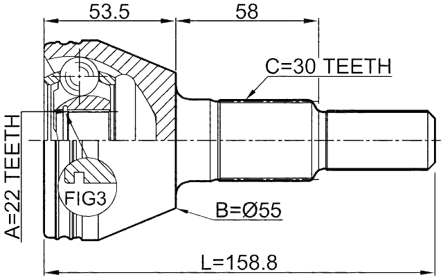 1010-C100 - OUTER CV JOINT REAR 22X33.3X30