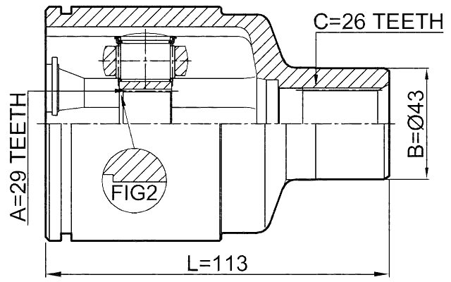 1011-EVATRH - INNER CV JOINT RIGHT 29X43X26