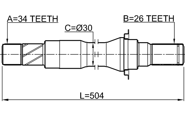 1012-V250MTRH - AXLE HALF SHAFT RIGHT 34X504X26