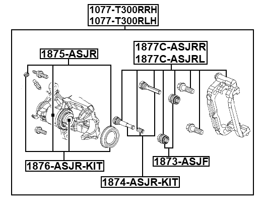 1077-T300RRH - REAR RIGHT BRAKE CALIPER ASSEMBLY (WITH BRACKET)