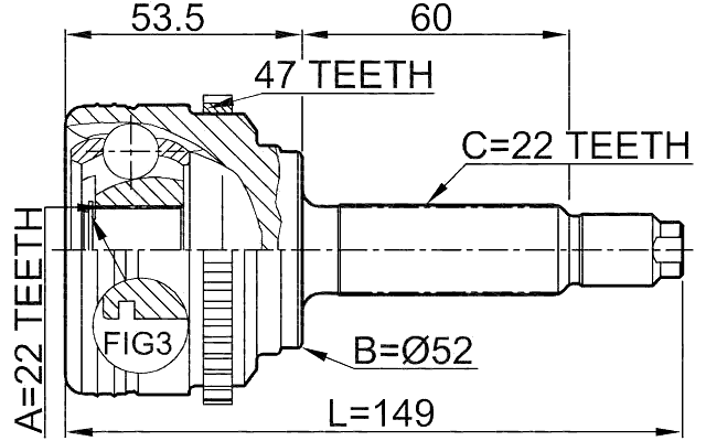 1110-007A47 - OUTER CV JOINT 22X52X22