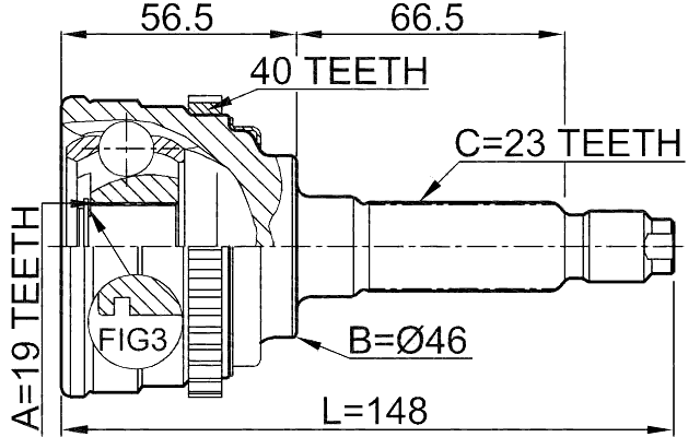 1110-M100A40 - OUTER CV JOINT 19X46X23