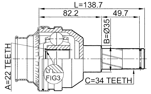 1111-T200 - INNER CV JOINT 22X35X34