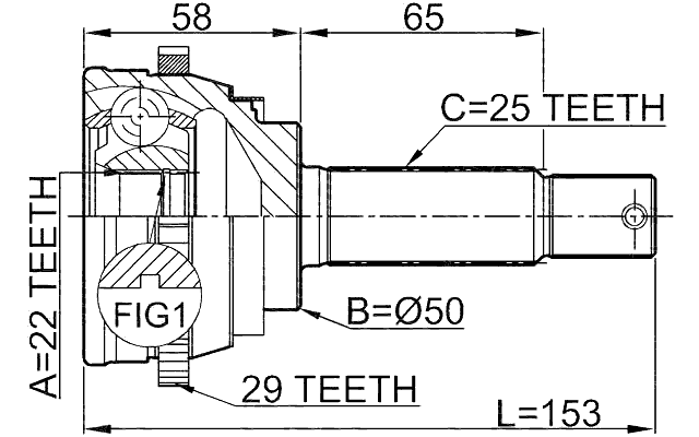 1210-001A29 - OUTER CV JOINT 22X50X25