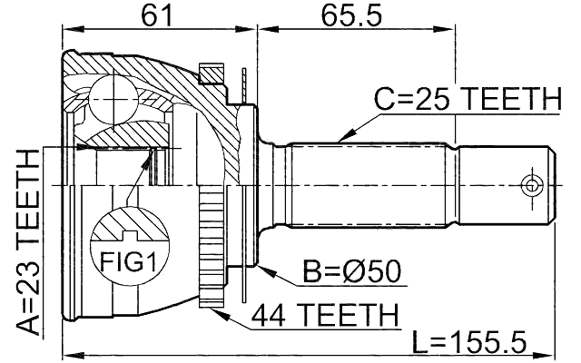 1210-002A44 - OUTER CV JOINT 23X50X25