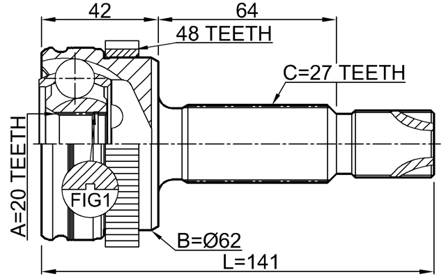 1210-D7A48R - OUTER CV JOINT REAR 20X62X27