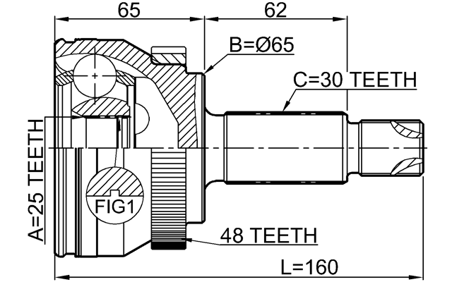 1210-DHA48 - OUTER CV JOINT 25X65X30