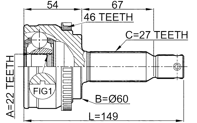 1210-ELNA46 - OUTER CV JOINT 22X60X27