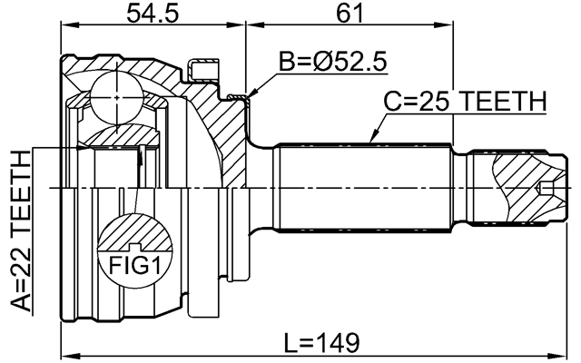 1210-H517 - OUTER CV JOINT 22X55.3X25