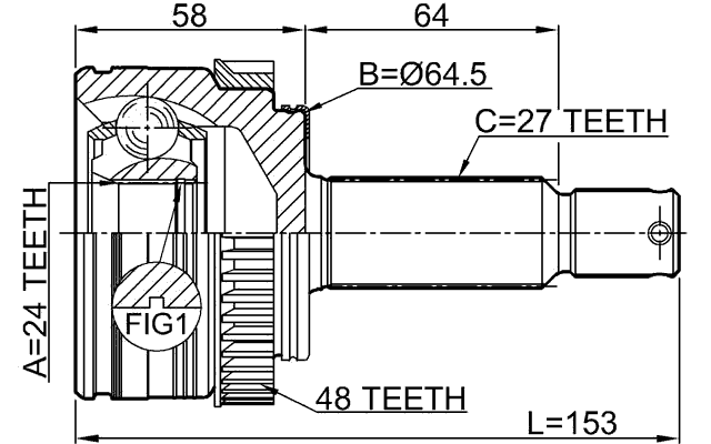 1210-IX35A48 - OUTER CV JOINT 24X64.5X27